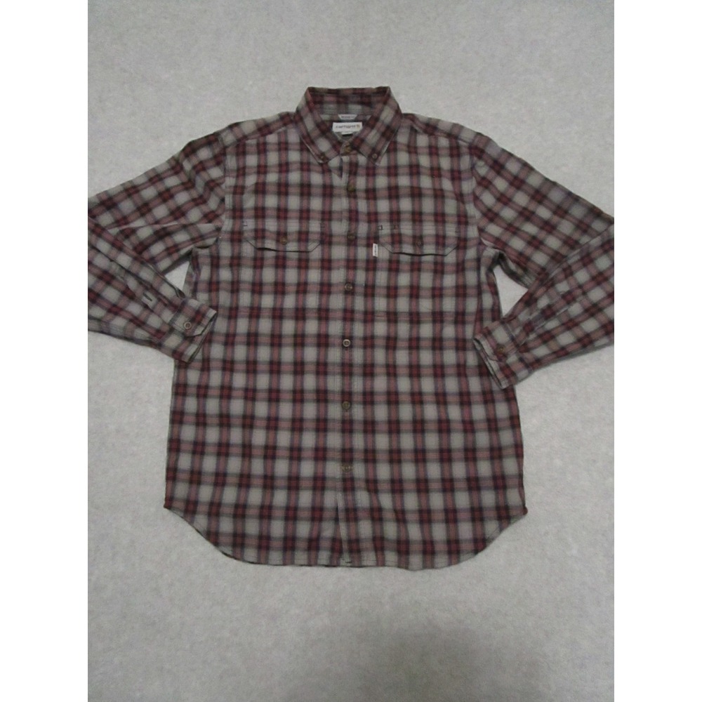 Carhartt Shirt Mens Medium Gray‎ Plaid Flannel Button Down Workwear